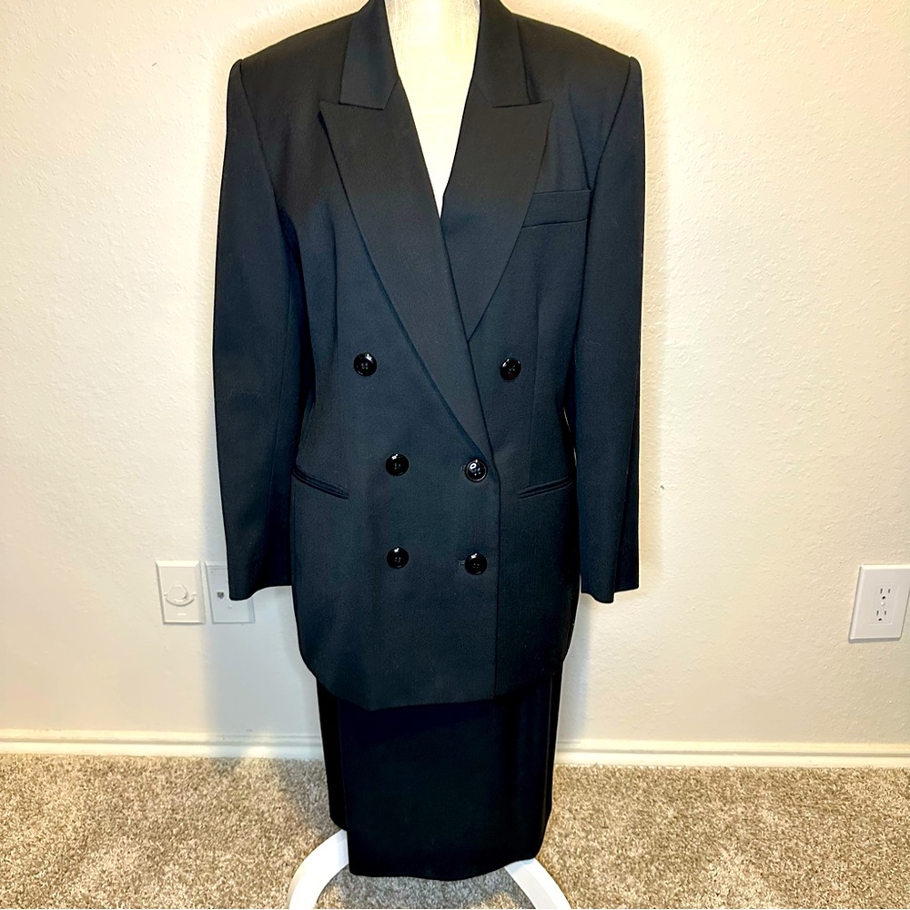 Black Vintage Wool Skirt Suit, Size 10